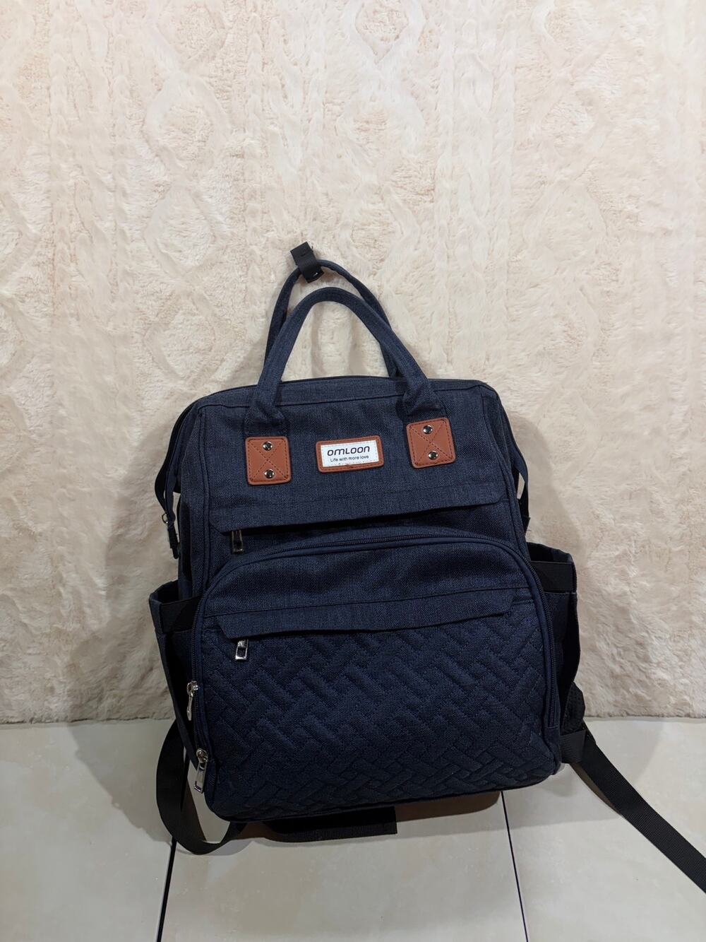 Omloon Diaper Backpack Navy Blue Multi Pocket Baby Bag Mom Backpack EUC